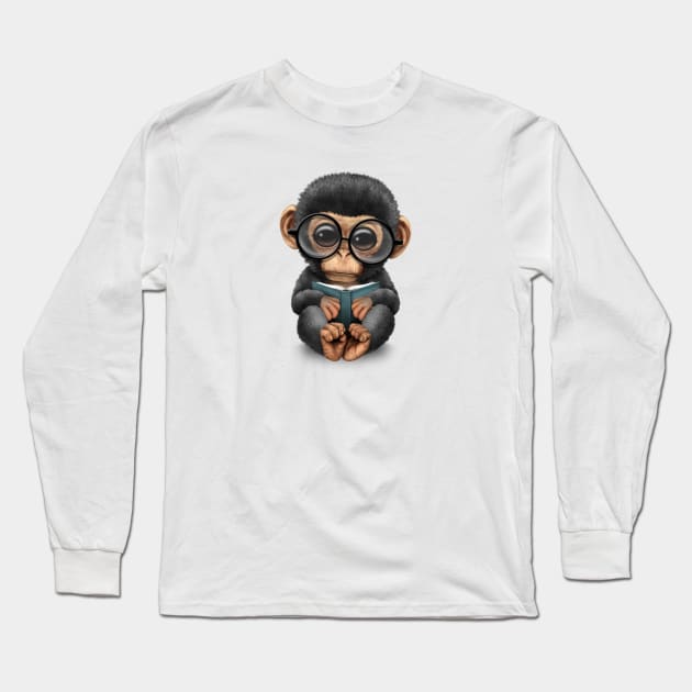 Cute Baby Chimpanzee Reading a Book Long Sleeve T-Shirt by jeffbartels